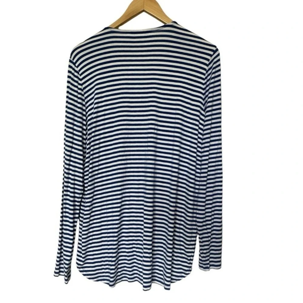 Michael Kors Top Womens L Navy White Striped Shoulder Zipper Faux Wrap NEW